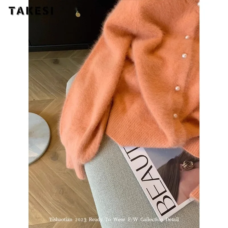 2023 Winter Casual Y2K Round Neck Knitting Solid Color Cardigans Women Sweet Single Breasted Female Loose Long Sleeve Sweater