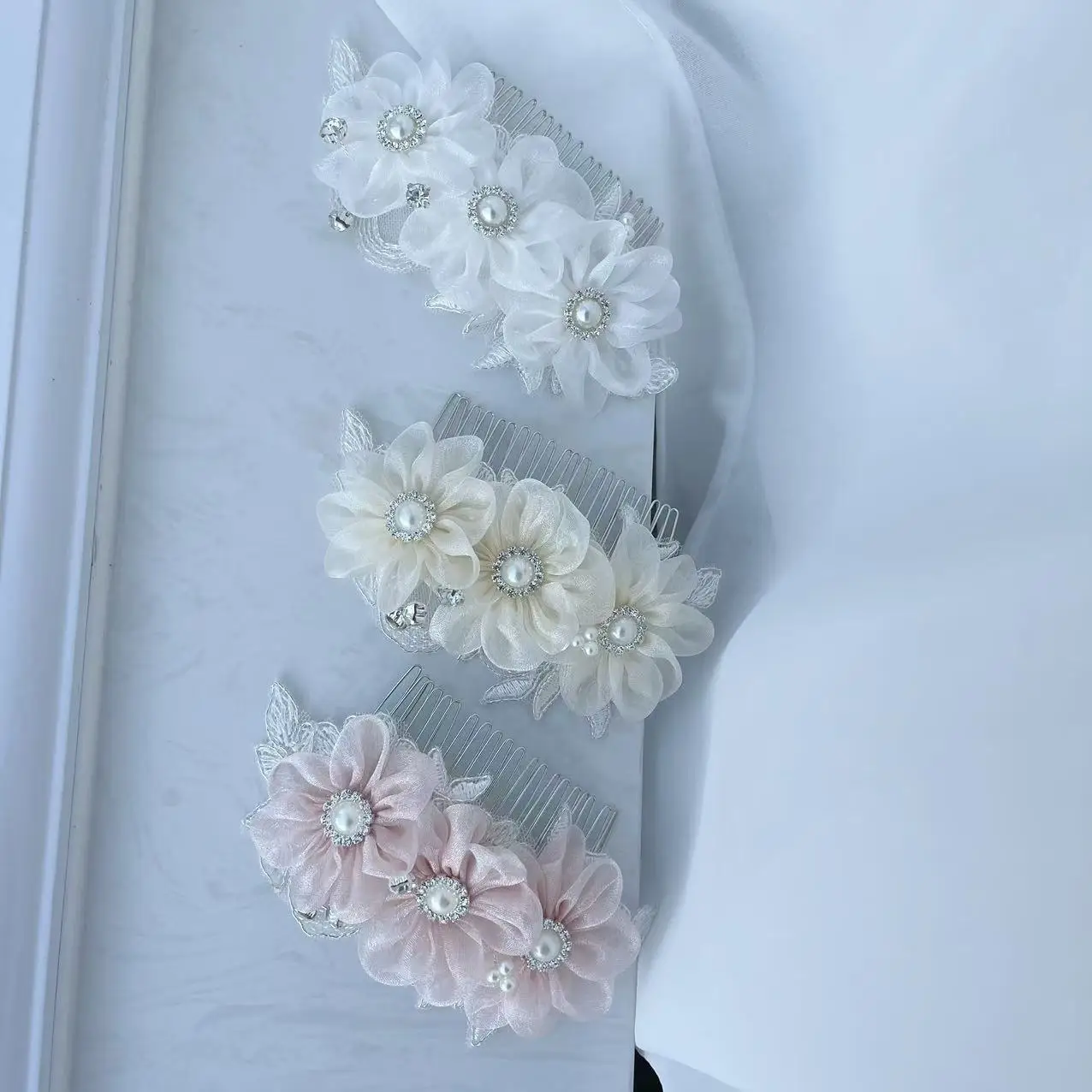 Blush Pink Off White Ivory Bridal Wedding Flower Girl Comb