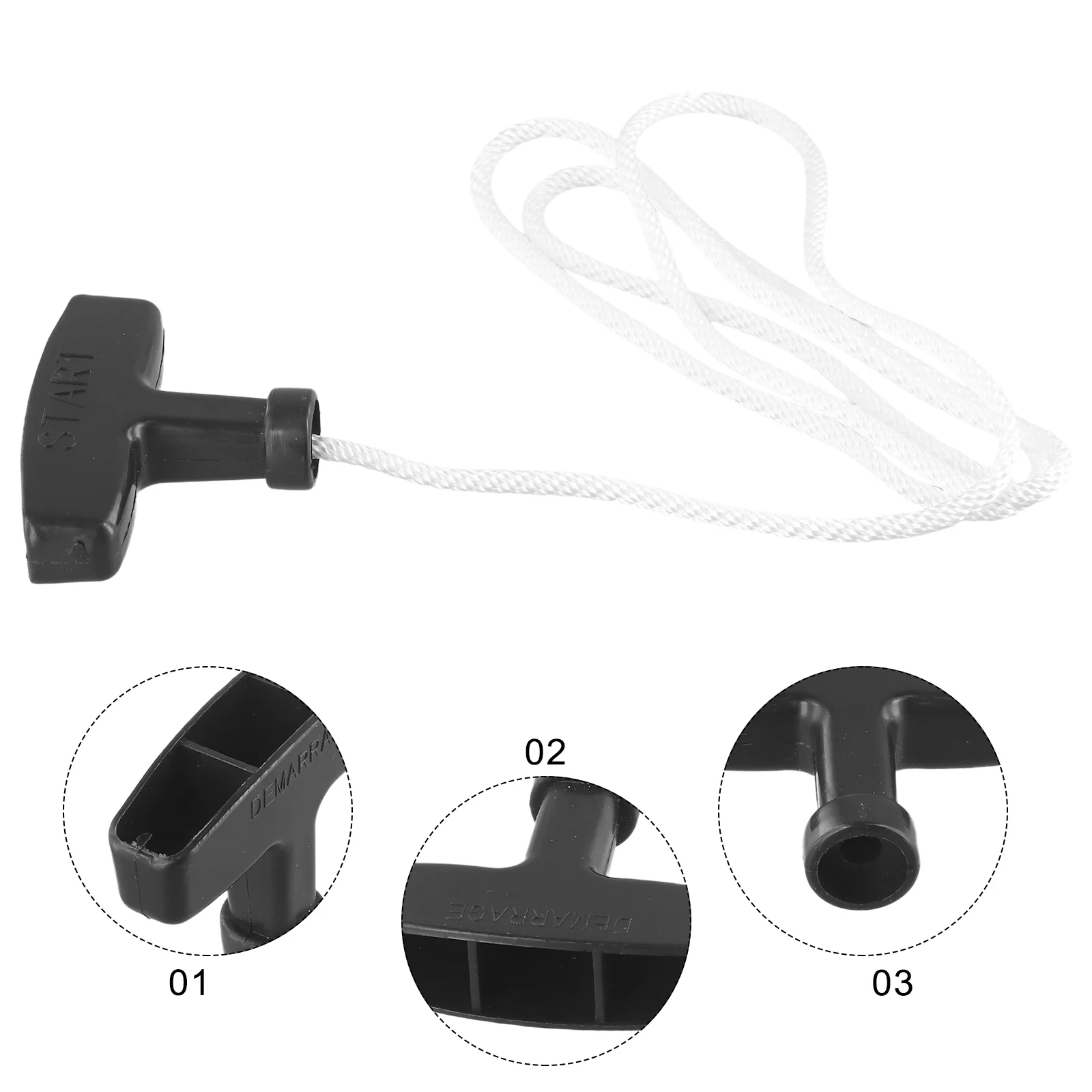 

Useful Starter Rope Start Cord Line Rope White With Pull Handle Black For Petrol Lawnmowers Polyester Replacement White Rope