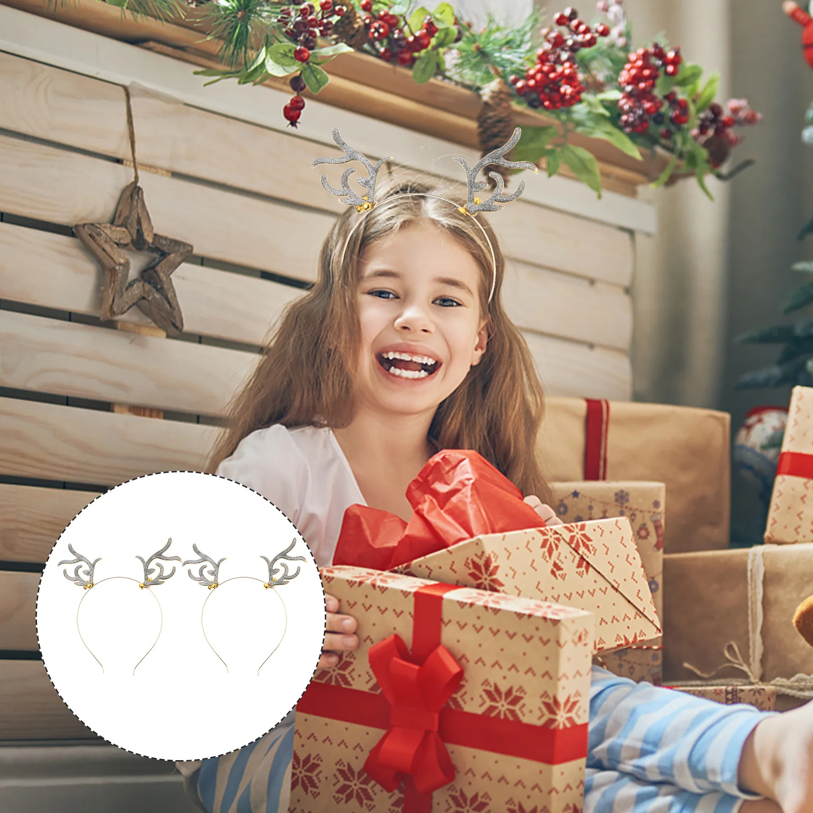 

2pcs Christmas Reindeer Headband Golden Glitter Antler Hair Hoop For Holiday Party Adults Carnival Photo Props Accessory