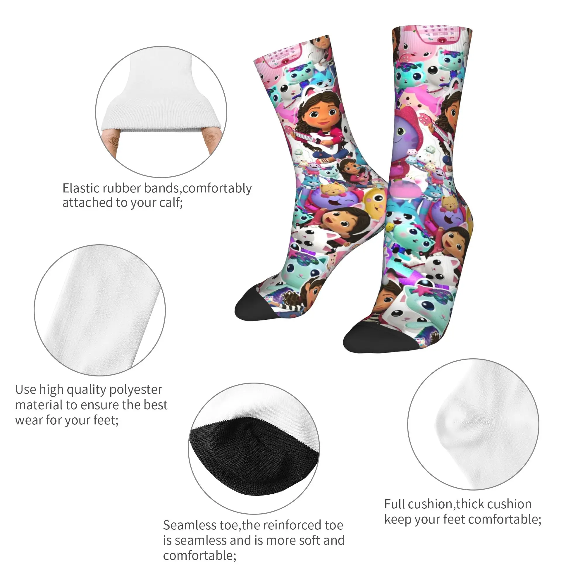 Zabawne skarpetki unisex na jesień i zimę z motywem kreskówkowym Gabby's Dollhouse, oddychające skarpetki piłkarskie.