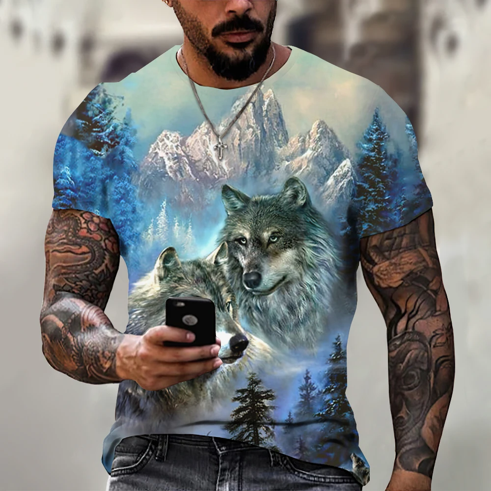 Camiseta de manga corta con estampado 3D de lobo para hombre, jersey de gran tamaño, ropa de calle a la moda, camisetas baratas, 2023