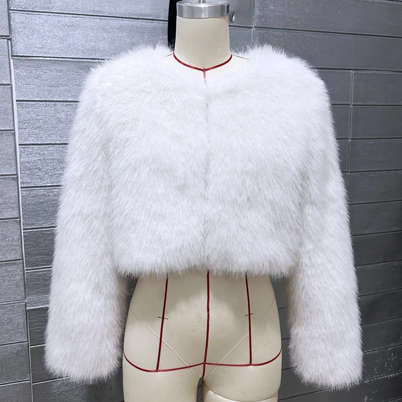 Long Faux Fur Coat Women White Autumn Winter Spring Jacket Overcoat Turn Down Collar Pockets Thick Coat Warm Jackets Maxi Coats
