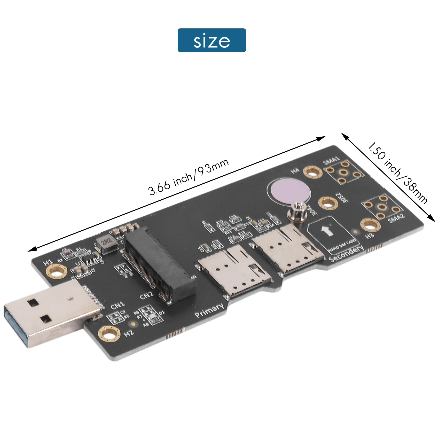 SR-pour NGFF M.2 clé B vers USB 3.0 adaptateur carte Riser avec double emplacement pour carte NANO SIM pour connecteur pour Module WWAN/LTE