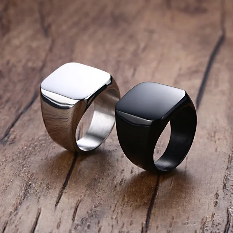 Stainless Steel Mens Rings Square Signet Rings For Men Thumb Ring For Dad Father Jewelry Accessories Party Birthday Gift