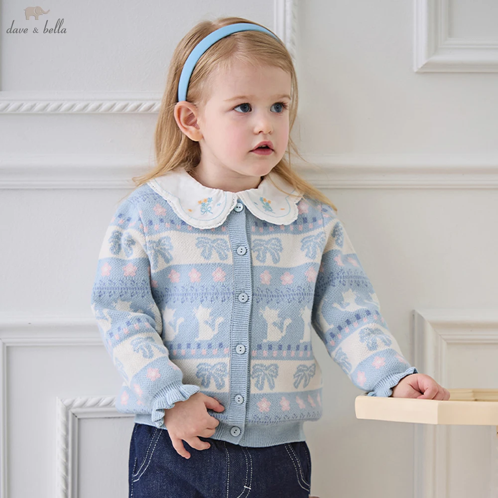 

Dave Bella, осенне-зимний кардиган для девочек, свитер для детей, милый вязаный свитер с длинными рукавами, детская верхняя одежда, кардиган DB3241978