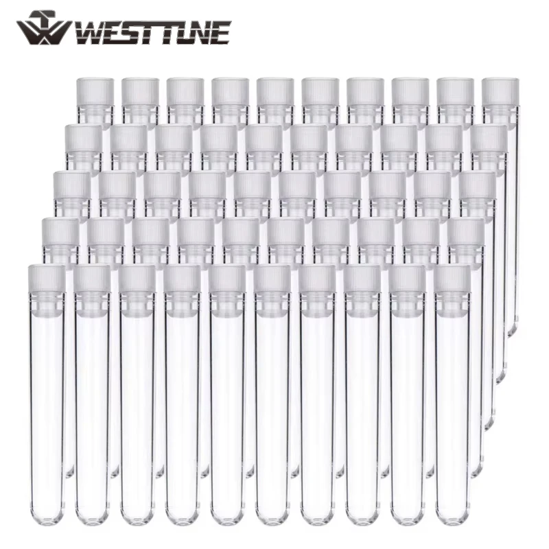 WESTTUNE 50Pcs Plastic Test Tubes 12x100mm Lab Clear Plastic Tubes with Caps for Scientific Experiments Sample Storage Plants