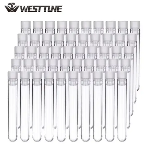 WESTTUNE 50Pcs Plastic Test Tubes 12x100mm Lab Clear Plastic Tubes with Caps for Scientific Experiments Sample Storage Plants