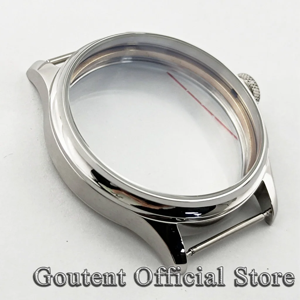 Goutent 44mm Silver Steel Watch Case Fit ETA 6497/6498 Seagull ST3600/3620 Movement Watch Accessories