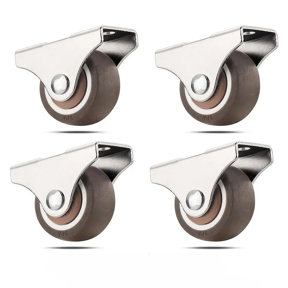 4Pcs Mini Fixed Caster Wheels Low Profile 1'' Silent Ball Bearing Furniture Casters Set Bed Drawer