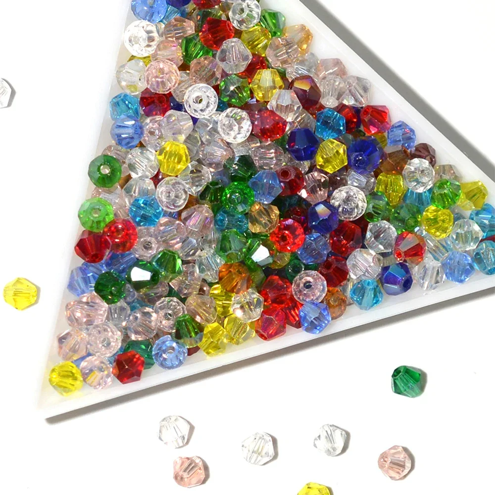 100pcs 4mm Bicone Shape Austrian AB Color Plating Crystals Beads Spacer Loose Beads for DIY Jewelry Bracelet Necklace Making