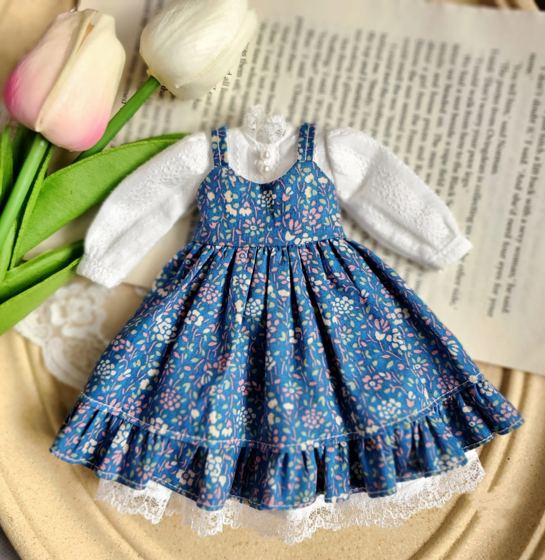 Dula Doll Clothes Dress Blue broken flowers skirt Blythe ob24 ob22 Azone Licca ICY JerryB 1/6 Bjd Doll