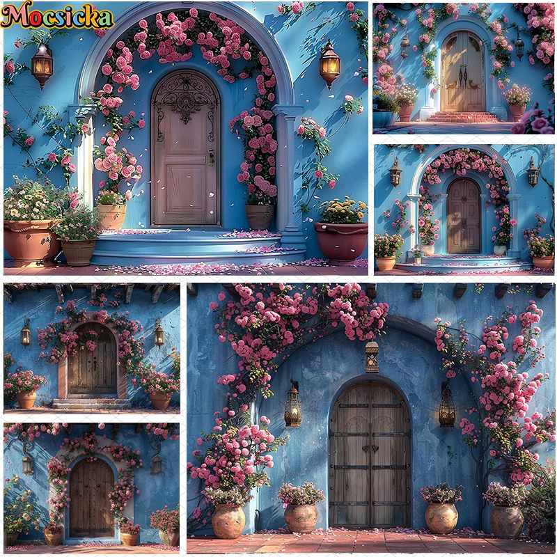 

Mocsicka Photography Background Spring Front Floral Door Adult Birthday Wedding Maternity Portrait Decor Backdrop Photo Studio