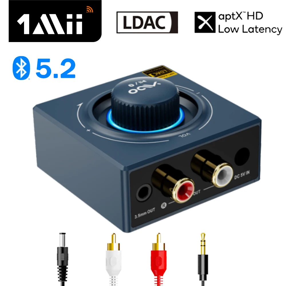 1Mii B06T3+ Bluetooth 5.2 Receiver,LDAC Aptx Bluetooth Audio Adapter for Home Stereo,RCA 3.5mm Jack aux HiFi 