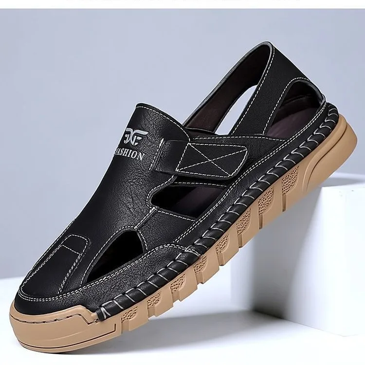 

Men's Beach Sandals Summer Comfortable Breathable Genuine Leather Sandals Designer Men's Hollow Soft Sole Loafers Shoes for Men