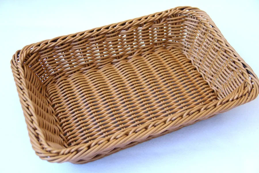 Hand-woven Rattan Wicker Basket Rectangular Storage Box Fruit Tea Snack Bread Basket Cosmetic Household Kitchen Supplies