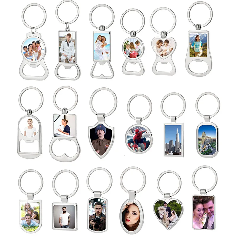 Blank Sublimation Bottle Opener Keychain Heat Transfer DIY Photo Keyring for Car Accessories