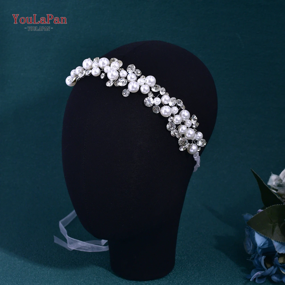 YouLaPan Bride Pearl Rhinestone Hair Band Banquet Pearls Headdress Simple Chain Hair Vine For Banquet Wedding Headband HP745