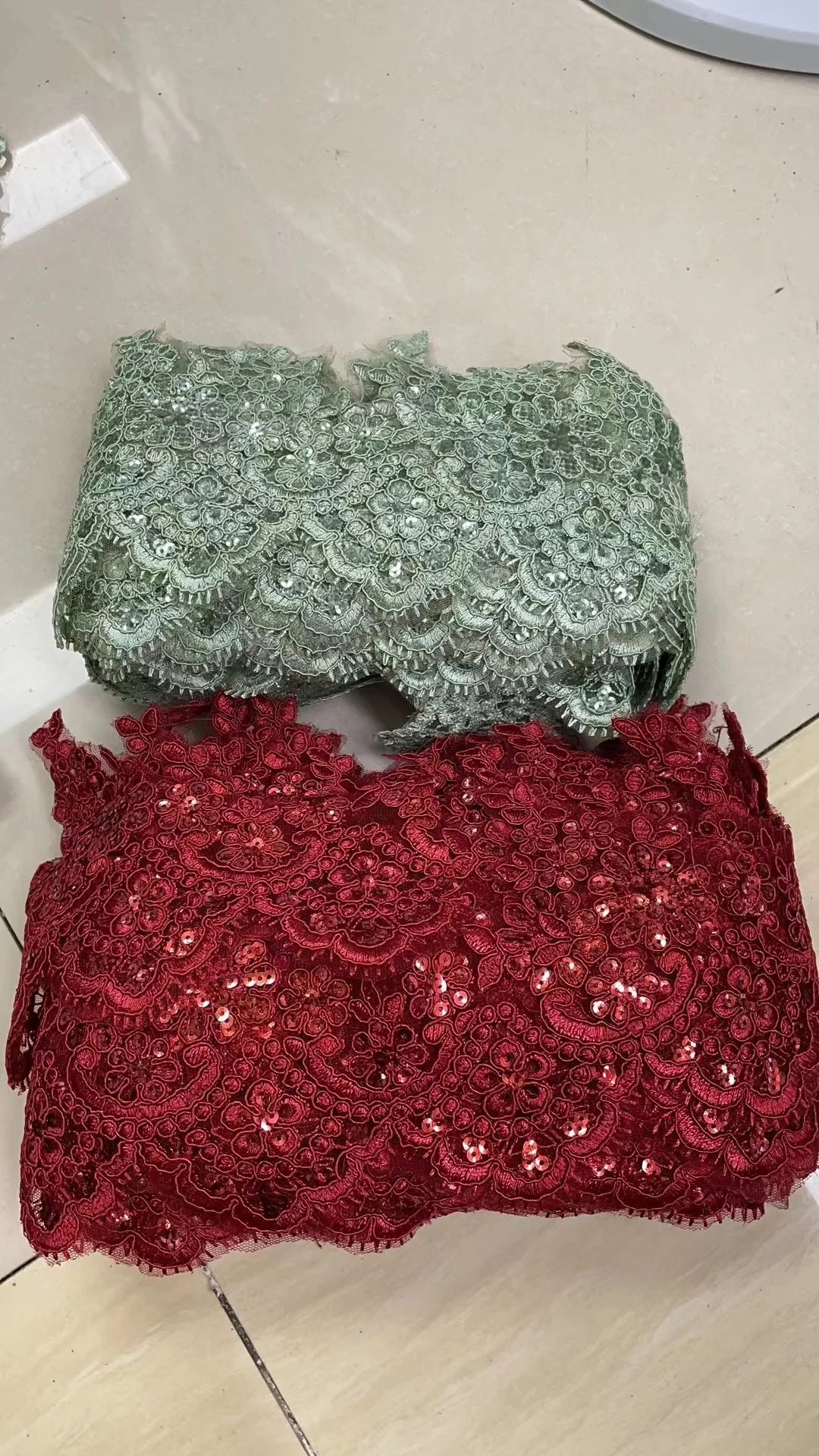 1Yard/13cm Red Green Sequin Cording Fabric Flower Venise Venice Mesh Lace Trim Applique Sewing Craft for Wedding Dec.