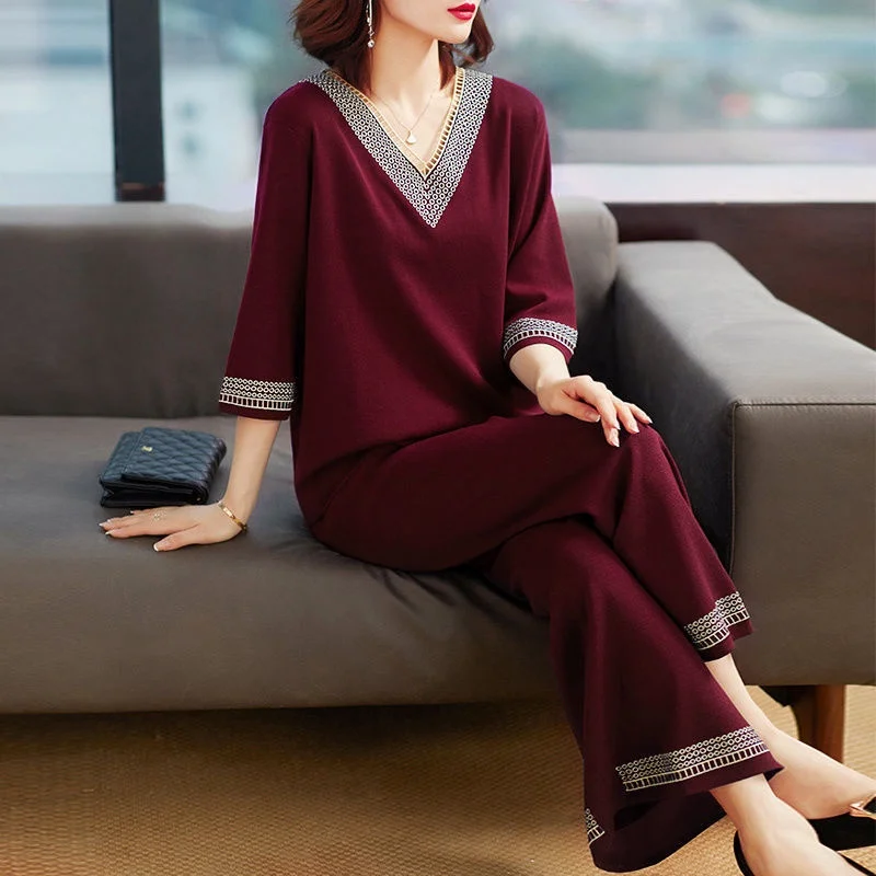 Women's Two-piece Suit Retro Female Plus Size Loose Suit Korean-Style Sportswear Blouse Casual + Pants Muslim Set