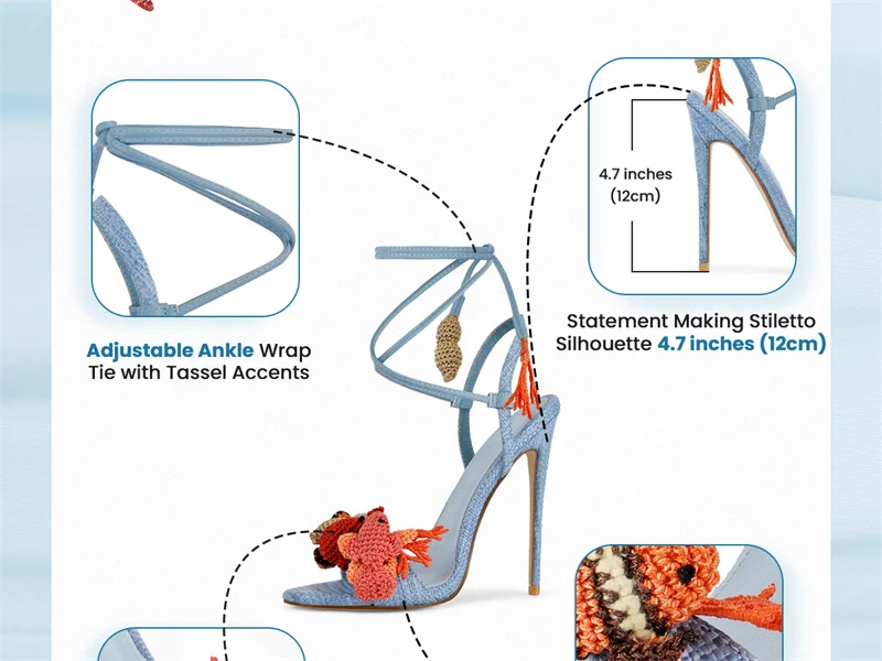 Onlymaker Women Open Round Toe Woven Embellished Ankle Strap Sandals Thin Heel Big Size Sandals