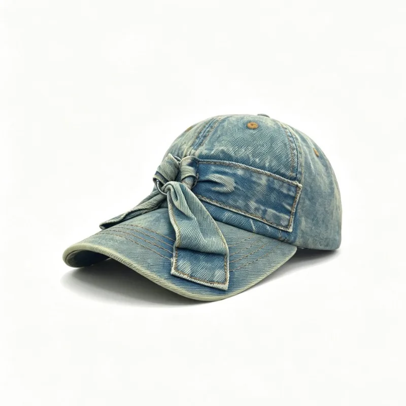 2026 Women's Washed Denim Baseball Cap Sweet Bow Tie Newsboy Hat