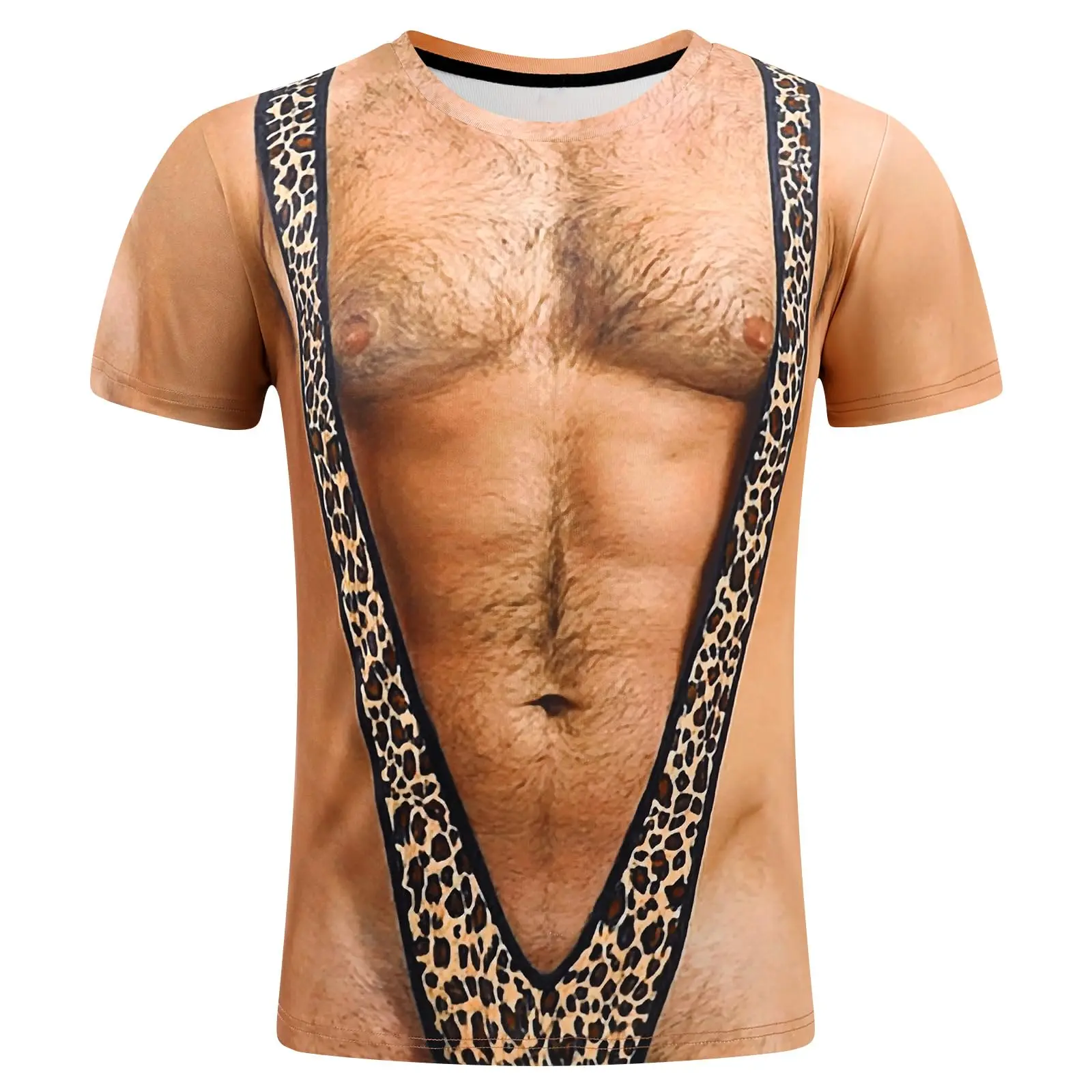 Neuheit 3D-Illusion Fake Body Print T-Shirt Lustiger Haariger Brustmuskeln-Anzug Grafisches Kurzarm-Unisex-Oberteil für Urlaub, Party und Freizeit – Detail 3