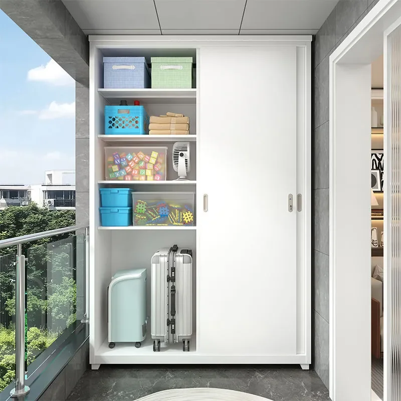 Large Capacity Sliding Door Storage Cabinet Iron Wardrobe with Lock for Balcony Household Outdoor Sunproof Waterproof Locker
