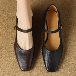 Plus size 34-41 women's sheepskin slip-on Mary Jane flats square toe elegant ladies slim daily dress shoes for woman 2024 autumn