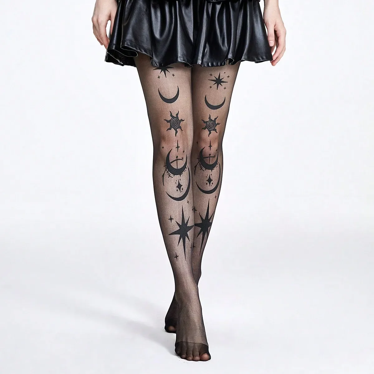 1 Fashionable and Personalized Star Moon Printed Silk Stocking, Women's Anti Hook Silk Stocking Pantyhose