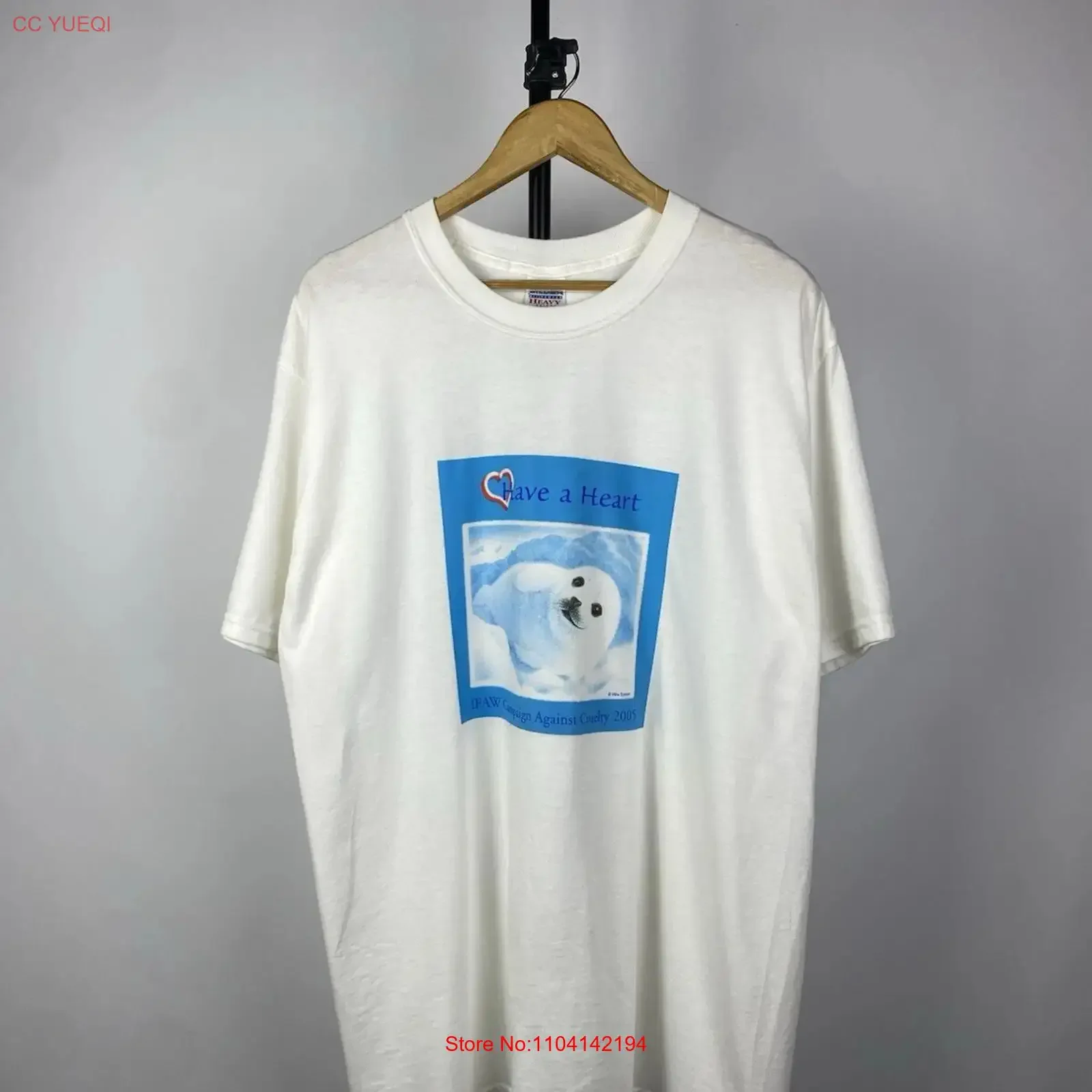 T-shirt vintage 2005 de la campagne contre la cruauté animale IFAW pour homme, taille L, délavé, pour un usage quotidien décontracté