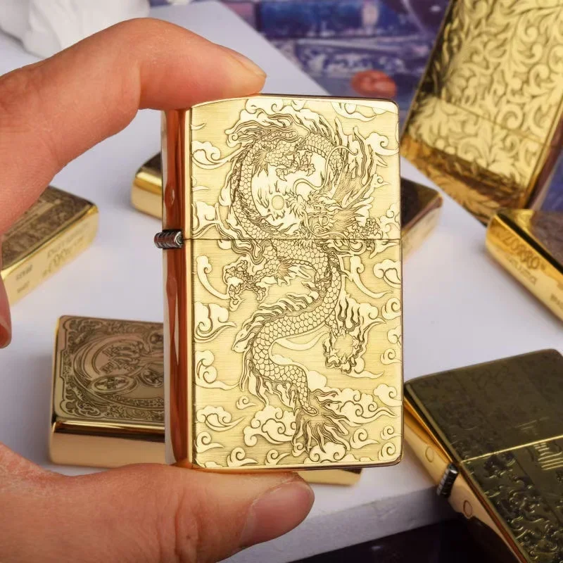 New Original ZORRO Kerosen e Lighter Retro Creative Pure Copper Shell Windproof Brass Cigarette Gasolin Engine Smoking Gift Box