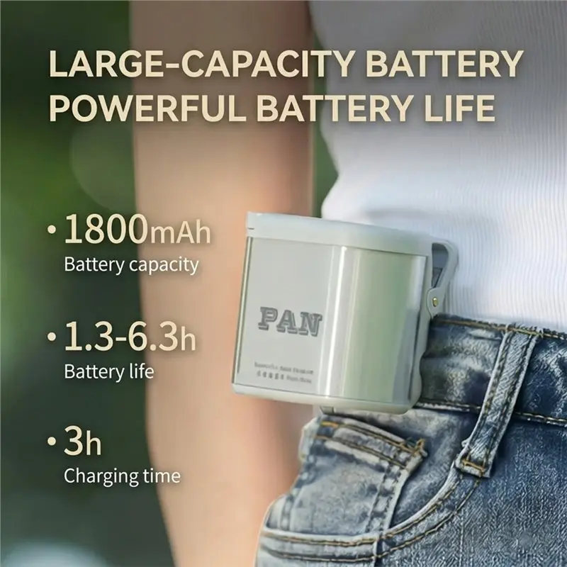 BABZ Hands-Free Wearable Waist Fan & Umbrella Clip-on Fan Portable Mini Fan 16000RPM Stepless Control White
