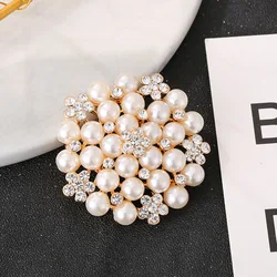 Large Rhinestone Pearl Flower Brooches For Women Elegant Collar Pin Clothing Accessories Sunflower Scarf Buckle Jewelry Gifts