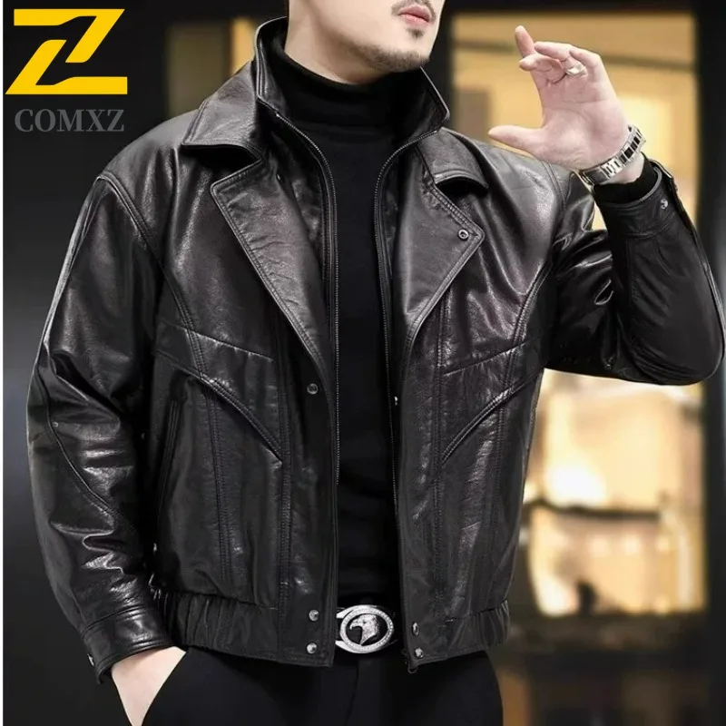 

COMXZ Роскошная мужская кожаная куртка, модная куртка с воротником-стойкой, ветрозащитное пальто для пешего туризма и путешествий, повседневная легкая осенняя новая одежда для велоспорта