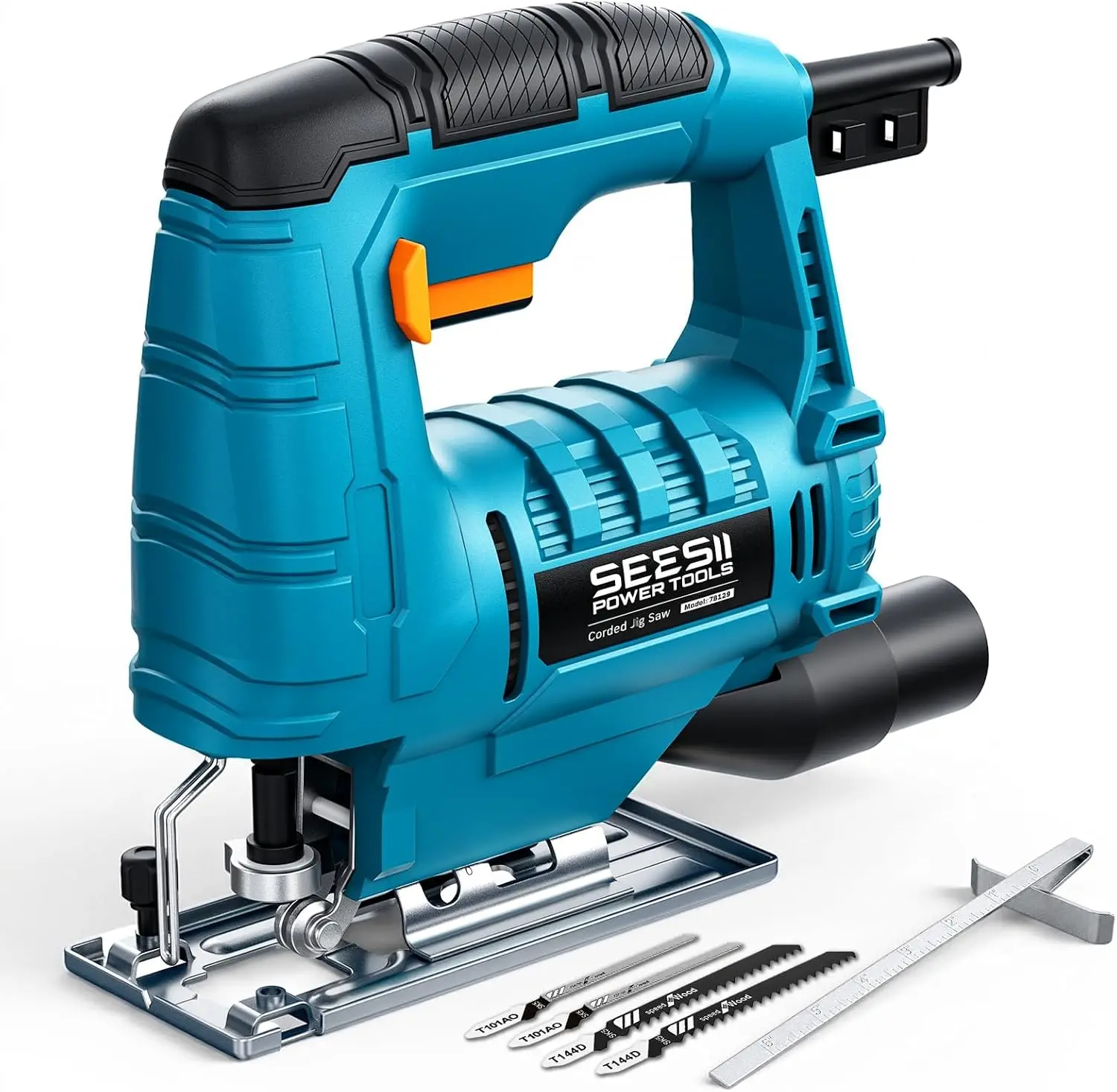 SEESII 500W Corded Jig Saw Electric Power Cutter with 4 Blades 3000 SPM JigSaw Curve Saw Woodworking Cutting Multifunction Saw