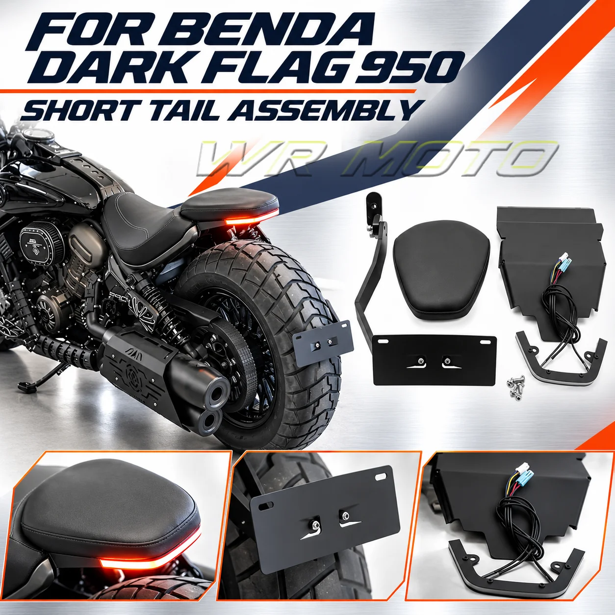 Short-tail license plate holder / rear license plate bracket (aftermarket part) for Benda Black Flag 950