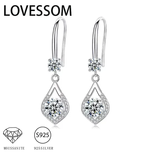 925 스털링 실버 물방울 귀걸이, 1-2 캐럿 모이사나이트, 하이엔드 디자인, 여자 친구용 귀여운 캐주얼 장식