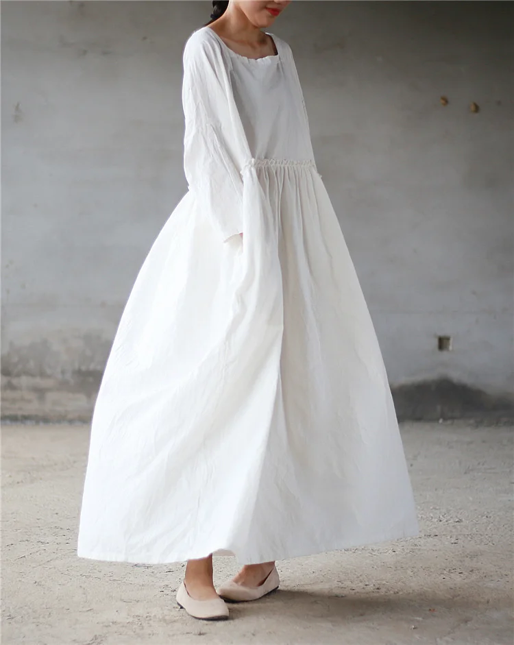 UMI MAO Yamamoto Spring Autumn New Small Warm Sand Washed Cotton Linen Temperament Square Collar Large Swing Dress Female Y2K