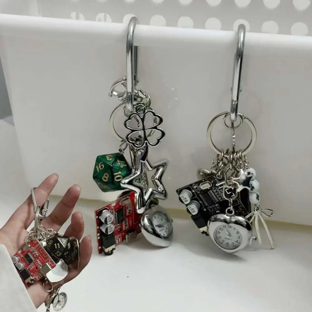 Mechanical Elements Pocket Watch Pendant Retro Design Guitar Pick Handmade Vintage Keychain Couple Style Bag Charm