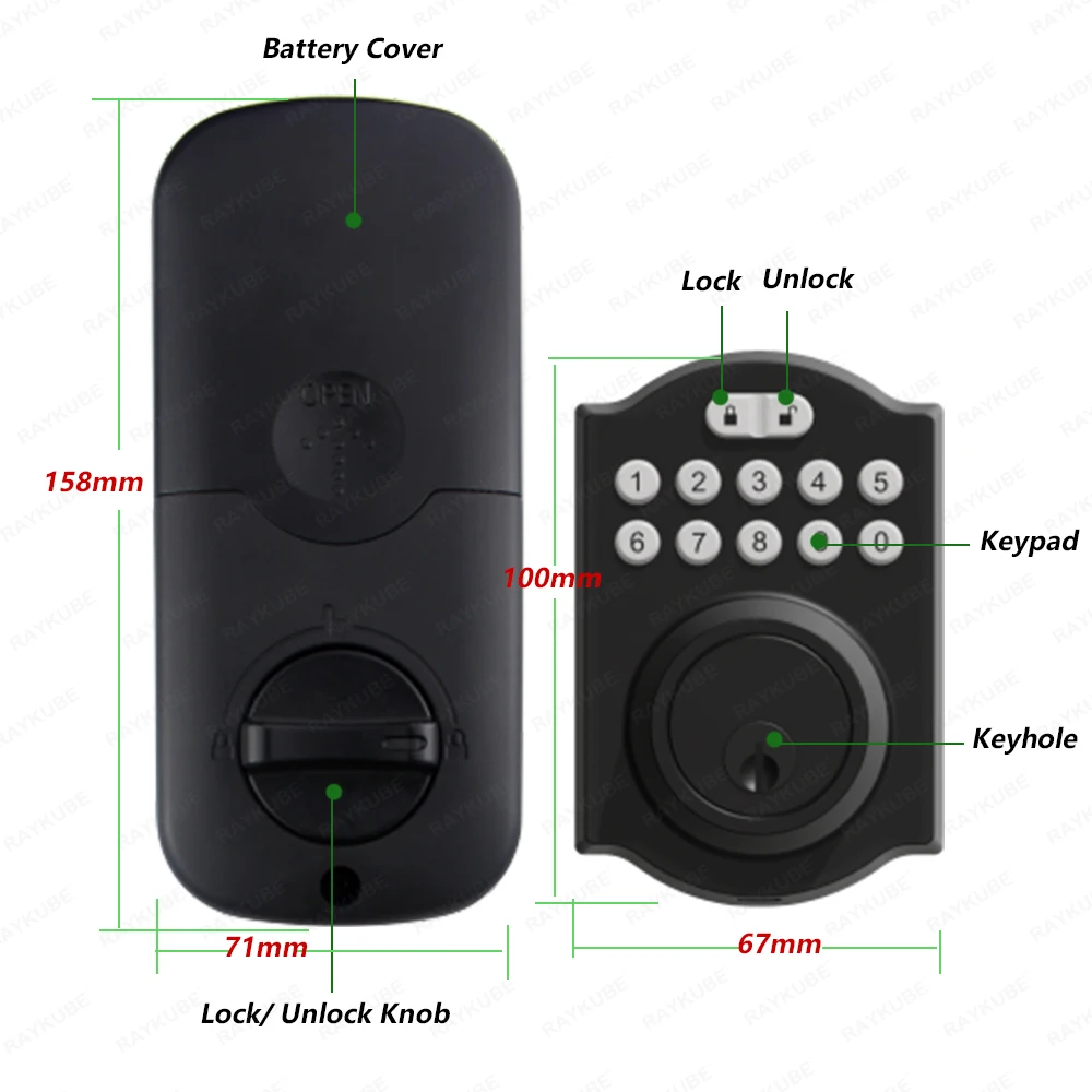 Raykube tuya ble cronometrado bloqueio automático deadbolt fechadura da porta inteligente fechadura digital com senha/chave/app desbloqueio remoto