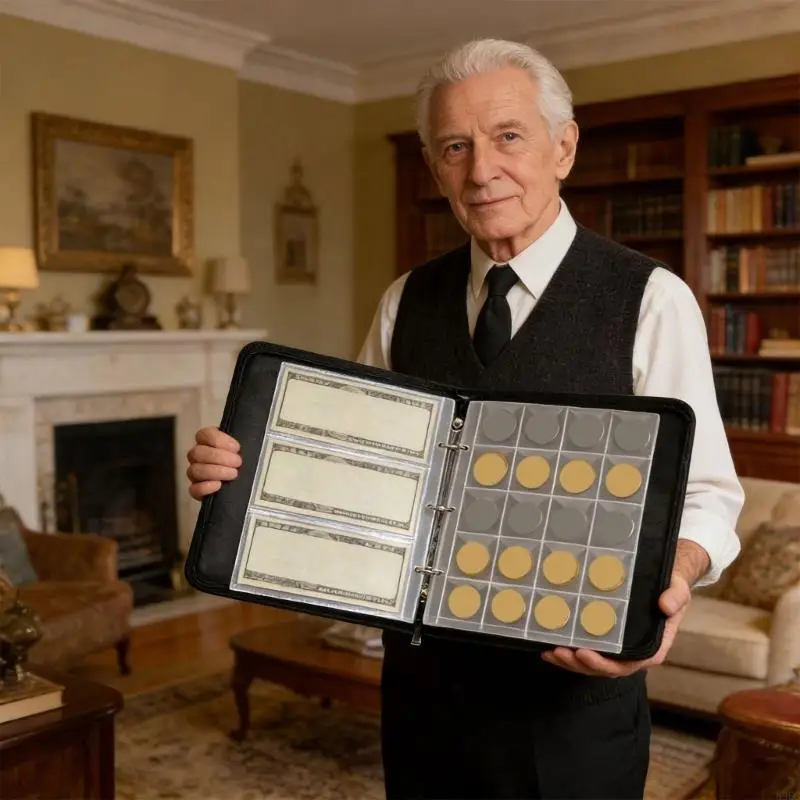 

Big Capacity Numismatic Storage Book Including 240 Small And 200 Large See Through Compartments Along With 36 Paper Money 896C