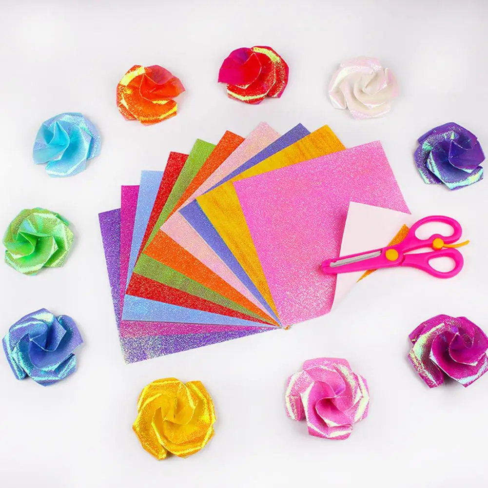 50 pcs/bag multi tamanho quadrado origami papel único-face glitter dobrável papéis artesanato ferramenta multi diy scrapbooking