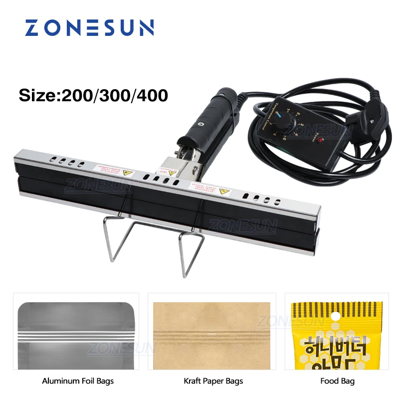 

ZONESUN Direct-heat Pliers Sealing Machine For Aluminum Film Kraft Paper Bag Portable Impulse Sealer 200/300/400mm