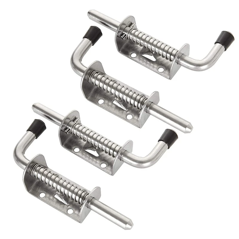 12 Pack 5 Inch Spring Loaded Latch Pin 304 Stainless Steel Barrel Bolt Thickened 2Mm Door Lock, Brushed Finished