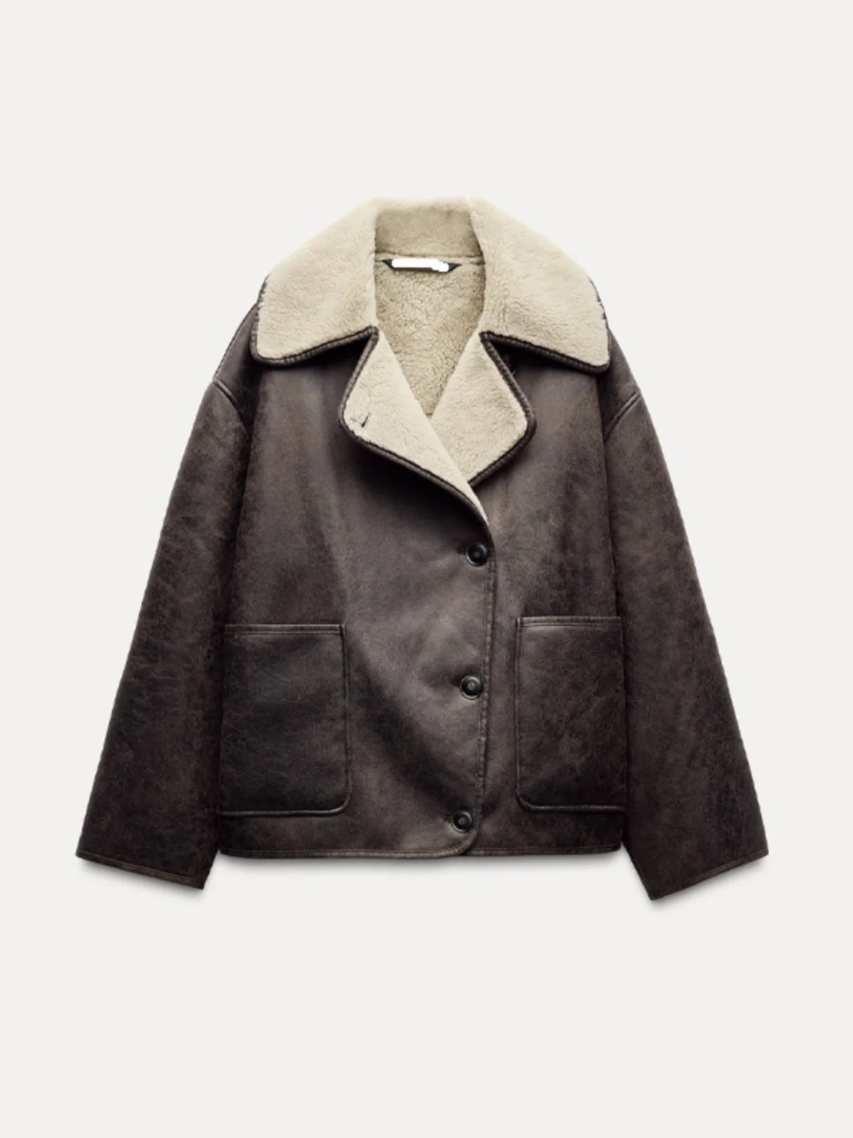 Casaco Feminino de Inverno Outono Solto e Versátil de Couro Dupla Face com Gola de Pele Integrada e Toque Sofisticado de Manga Longa