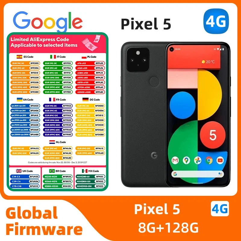 Google Pixel5 5G SmartPhone CPU Qualcomm Snapdragon 756G  Battery capacity 4080mAh 12MP Cameraoriginal used phone