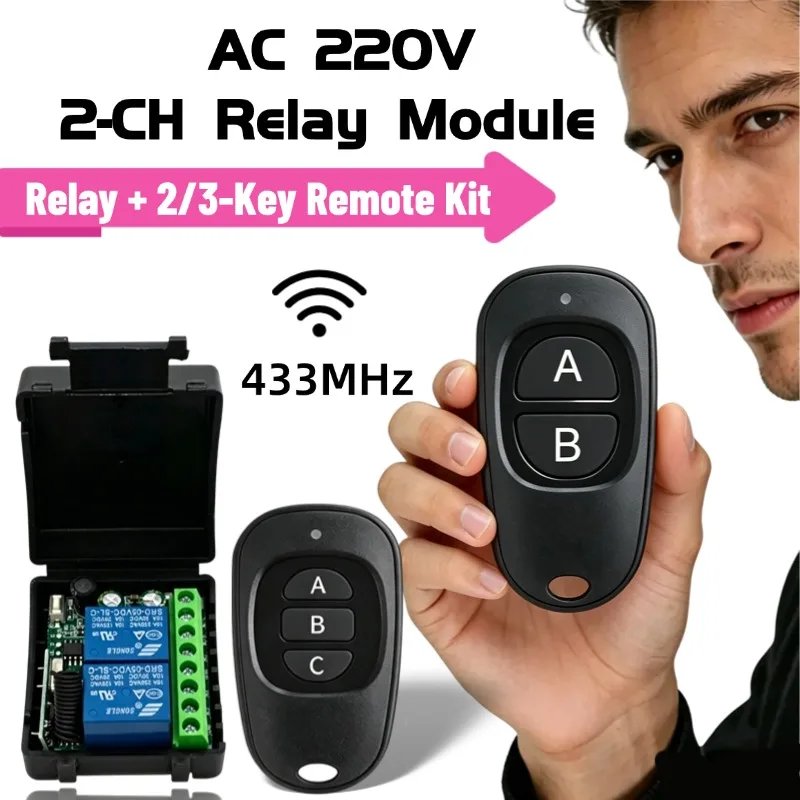 433Mhz Wireless Remote Control Switch AC 110V 220V 230V 10A Relay 2CH Receiver Controller and 2/3-button RF Remote Transmitter