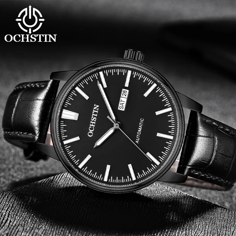 OCHSTIN Men's Master Series Automatic Mechanical Wristwatch Man Premium Genuine Leather Strap Waterproof Business Watch