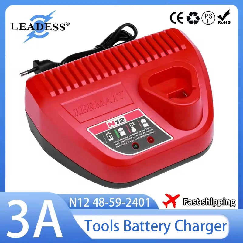 

For Milwaukee M12 10.8V 12V 3.0A Li-Ion Replacement Charger N12 48-59-2401 48-11-2402 Power Tools Lithium-Ion Battery Charger